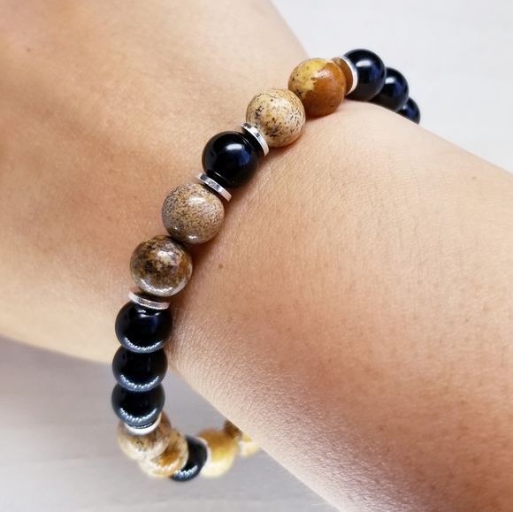 Picture Jasper & Onyx Beaded Stretch Bracelet - Picture 11 of 12